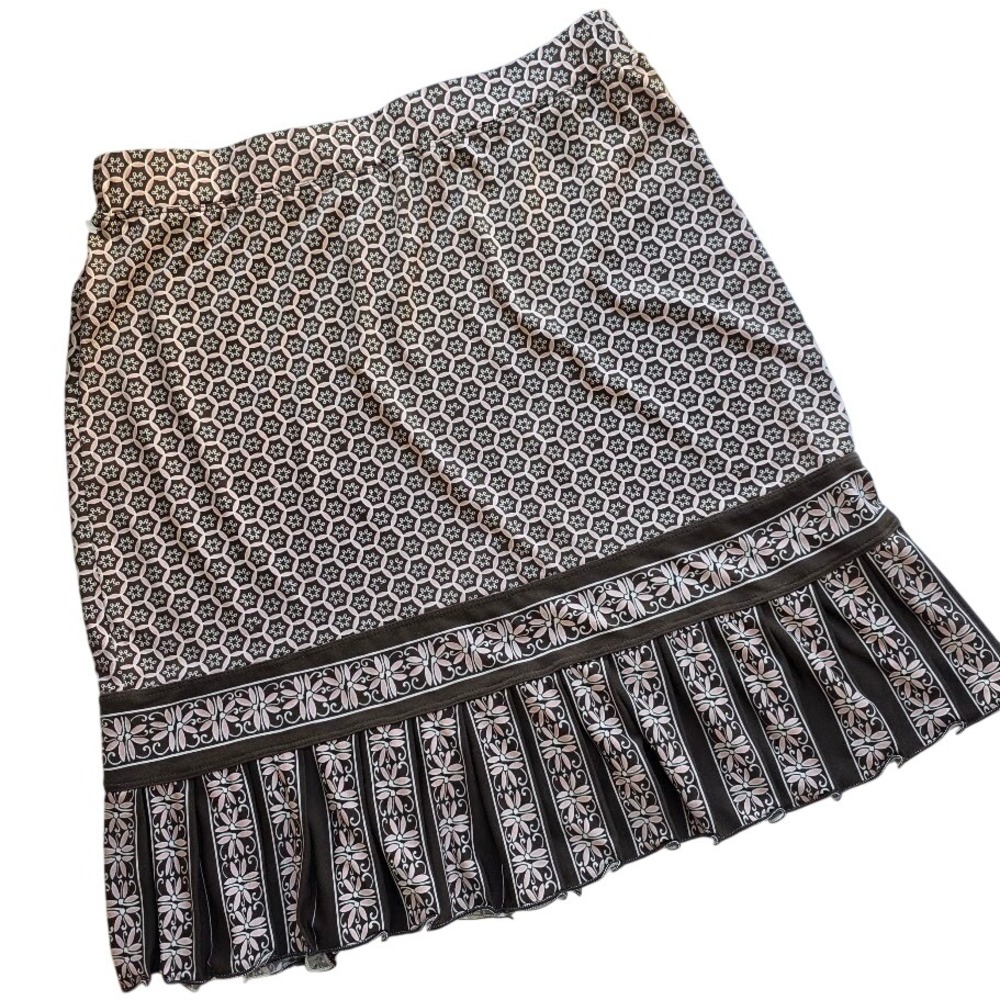 Max Studio Pleated Hem Skirt Womens Medium Brown Pink Geometric Floral 9711W13